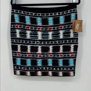 RACHEL Rachel Roy Black and Blue Patterned Pencil Skirt Women’s Large